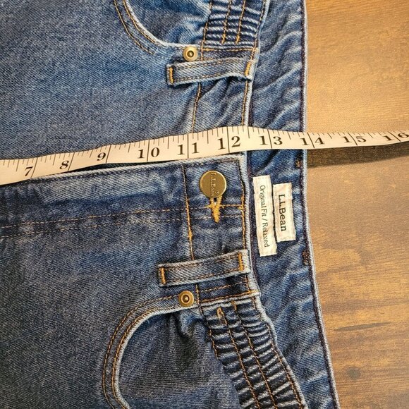 LL Bean Jeans Womens 12 P Original Fit Relaxed Plaid Lined Hi Rise Medium Wash - Picture 7 of 10